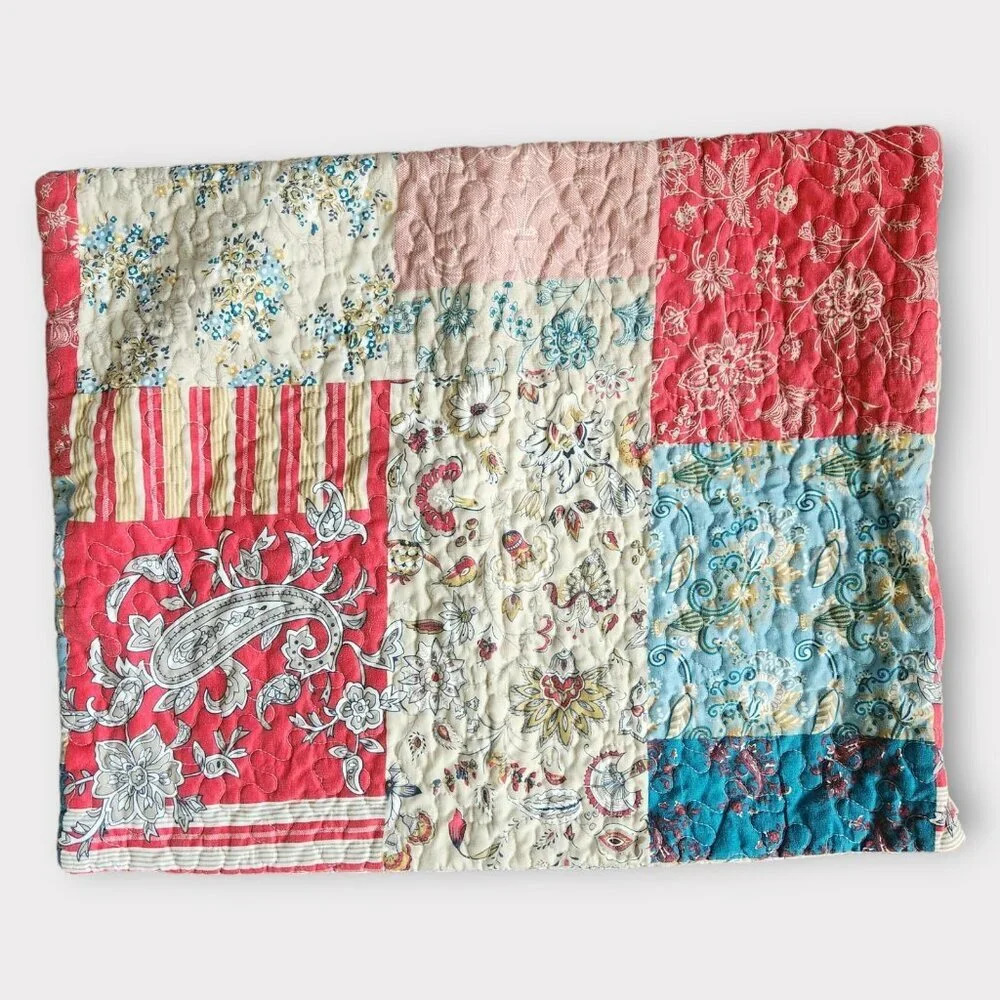 Patchwork Quilted Standard Pillow Sham Boho Paisley Floral Zip Closure